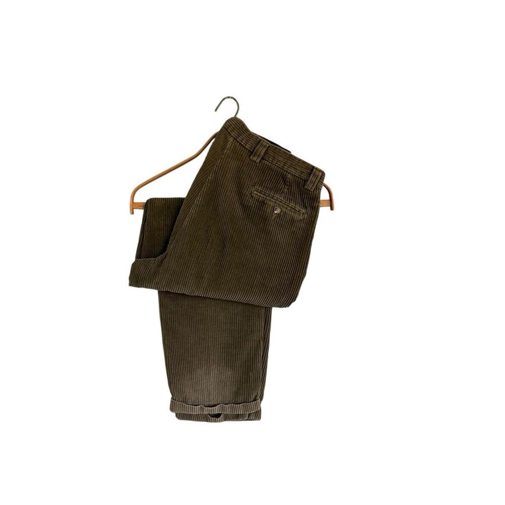 L.L.Bean Country Corduroy Pants Men’s 34x32 Olive Green Wide Wale Straight Leg